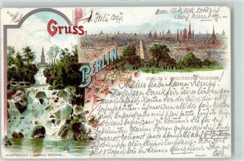 10115 W1000 Kreuzberg 1897 Lithographie Victoria-Park Wasserfall