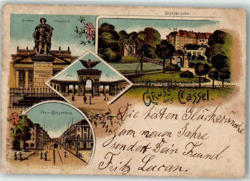 53506 W5481 Cassel 1900 - Denkmal Friedrich II. Drahtbrücke Aue Tor Obere Königstraße