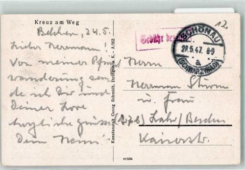 Schönau Stempel Gebühr bezahlt Kreuz am Weg