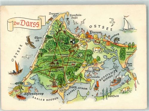 18375 O2383 Ostseebad Prerow - Landkarte Der Darss und Umgebung