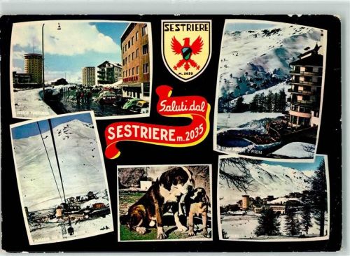 Sestriere Winter Schnee Wappen Skilift Turm Autos Hunde