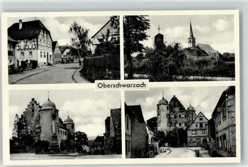 97516 W8722 Oberschwarzach , Unterfr - Dorfstraße Schloß Oberschwarzach Mariensäule Kirche St. Peter und Paul