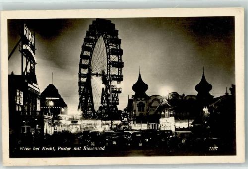 Wien Prater bei Nacht mit Riesenrad Oldtimer
