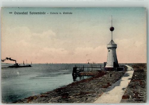 Swinemünde 1915 Ostmole Winkbake Turm Schiff Ostseebad
