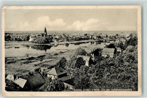 Crossen a.d. Oder WK II Stempel Blick von der Hohenzollernhöhe Kirche