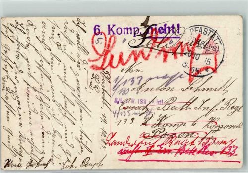Pfastatt 6. Komp. nicht Feldpoststempel WK I 1915
