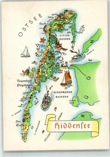Insel Hiddensee Vogelschau Insel Hiddensee Zeichnung A. Hoppe