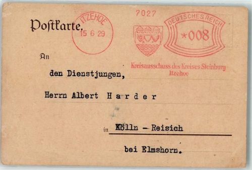 Itzehoe Maschinenstempel Kreisausschuss des Kreises Steinburg