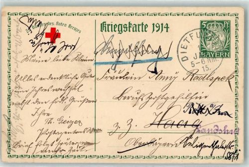 91757 W8830 Dietfurt , Mittelfr 1915 Privatganzsache Rotes Kreuz