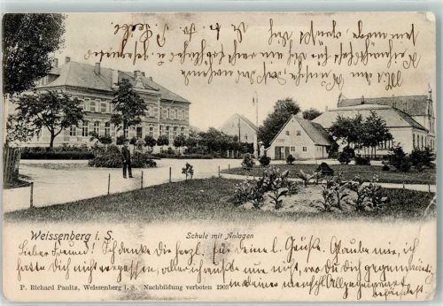 02627 O8601 Weißenberg , Sachs 1903 Gebrauchsspuren Schule mit Anlagen