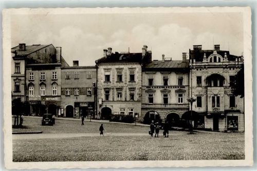Freiberg in Mähren Pribor Foto AK Platz Auto Gasthaus Hotel Kinder Geschäft Ort lt. Stempel