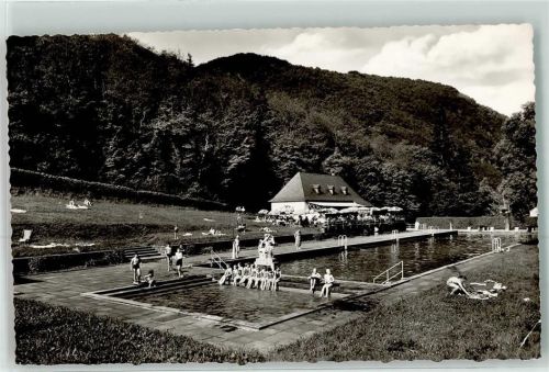 W5582 Bad Bertrich Dianabad Foto AK Schwimmen Gebrauchsspuren