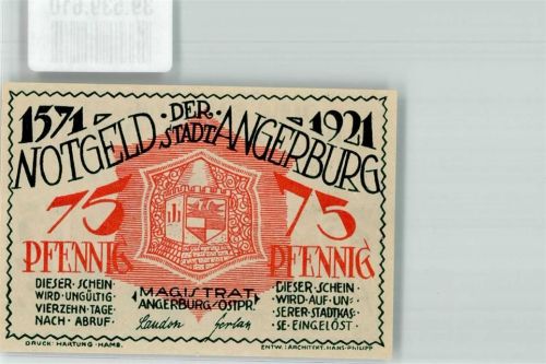 Angerburg Notgeld 75 Pfennig