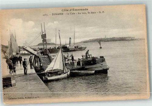 Dinard la Cale au loin St. Malo Seitenraddampfer Segelboot Barkasse