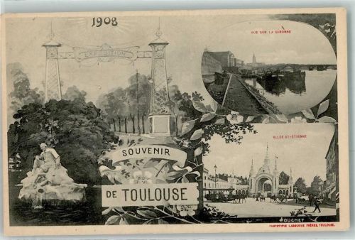 Toulouse 1908 Vue sur la Garonne Allee St. Etienne Pferdestraßenbahn