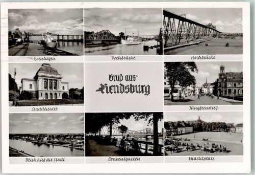 Rendsburg 1955 Kreishafen Drehbrücke Hochbrücke Jungfernstieg Stadttheater Conventgarten Marktplatz