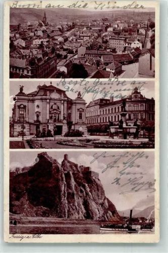 Usti nad Labem Foto-AK Dampfschiff Burg Schreckenstein Stadttheater