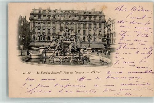 Lyon 1900 la Fontaine Bartholdi Place des Terreaux