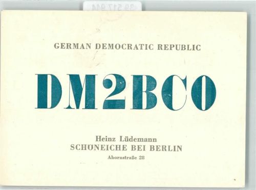 Schöneiche QSL German Democratik Republic Funkamateur Heinz Lüdemann