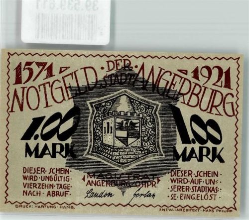Angerburg Notgeld 1 Mark