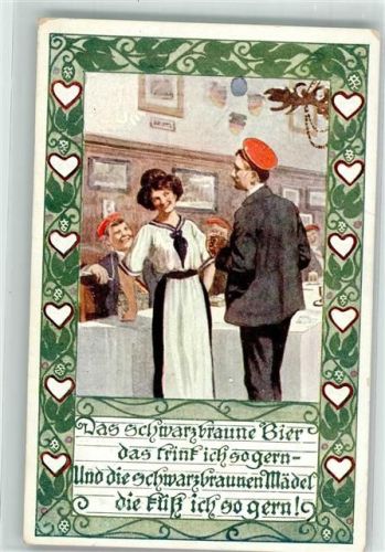 1914 Das schwarzbraune Bier das trink ich so gern Das schwarzbraune Mädel das küss ich so gern Bund der Deutschen in Karte Nr. 101