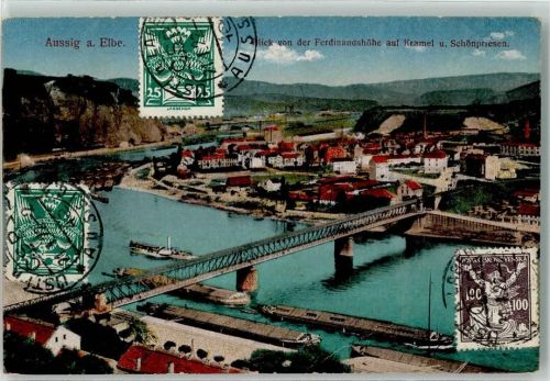 Usti nad Labem 1922 Blick v.d. Ferdinandshöhe auf Kramel u. Schönpriesen
