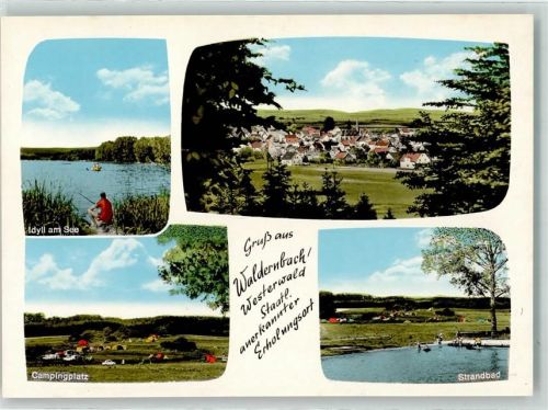 Waldernbach Idyll am See Campingplatz Strandbad Gruß Westerwald Erholungsort Ruderboot Kirche