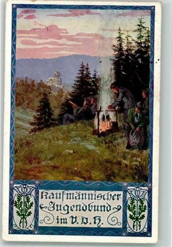 1916 Junge Männer am Lagerfeuer Kaufmännischer Jugendbund im V.D.H.