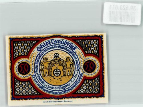 Osnabrück 1921 Gutschein über 50 Pfennig Stadthauptkasse Osnabrück Der Bocksturm