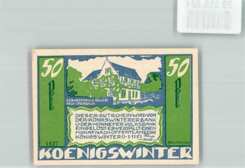 Königswinter 1921 50 Pf. Nr. 1527 Geburtshaus d. Malers Prof. Ittenbach