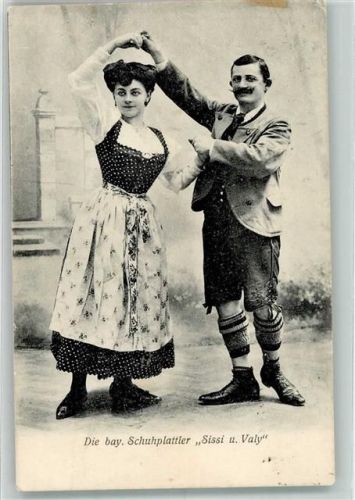 1907 Bayr. Schuhplattler Sissi und Valy Tracht