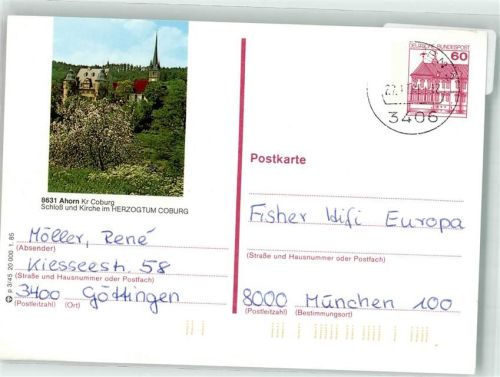 Ahorn Schloss Kirche Herzogtum Coburg Ganzsache
