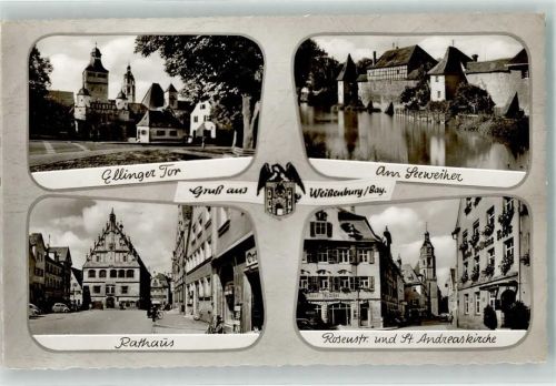 91781 W8832 Weißenburg i Bay - Ellinger Tor am Seeweiher Rosenstraße St. Andreaskirche Rathaus VW Käfer