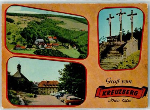 36142 W6413 Tann Rhön - Gruß vom Kreuzberg Rhön 932 m Kreuz Auto Ort lt. Stempel