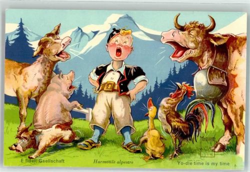 Kuh mit Glocke Hahn Ente Schwein Hund Esel Kind Chor Serie Nr. 2