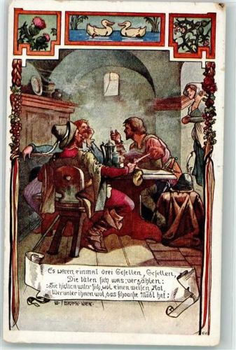1921 sign. Braun Es waren einmal drei Gesellen Deutscher Weltbund Karte Nr. 26