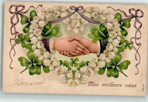 Liebe Maiglöckchenherz Lithographie Glückskleeblatt 1911 Gebrauchsspuren