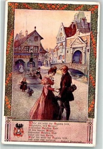 Mann verabschiedet sich auf dem Marktplatz von seiner Frau Verlag des Vereines Südmark Karte Nr. 56