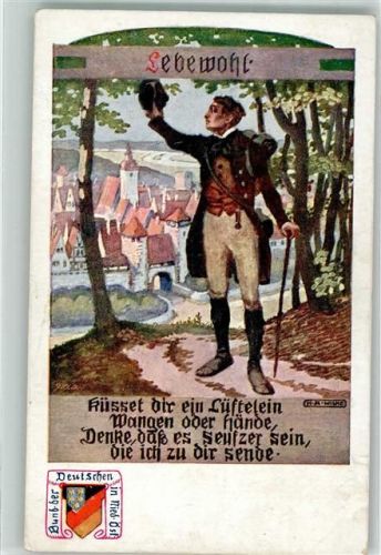 sign. Wilke Lebewohl Küsset dir ein Lüftelein Wangen oder Hände Denke daß es Seufzer sein die ich zu Dir sende Bund der Deutschen in Niederösterreich Karte Nr. 37