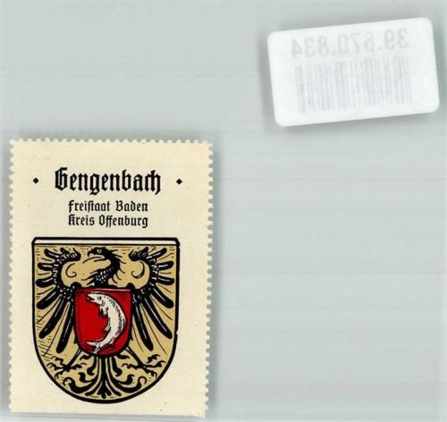 Gengenbach Vignette Freistaat Baden Kreis Offenburg Wappen schwarzer Adler Fisch Gold Rot Kaffee Hag