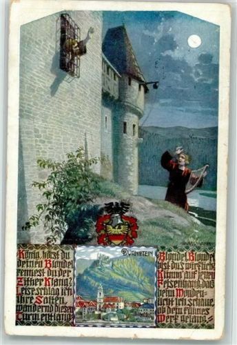 Dürnstein 1911 sign. Aßmann Mann spielt im Mondschein Harfe für den gefangenen König Verlag des Vereines Südmark Karte Nr. 111