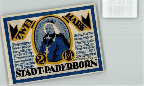 Paderborn 1921 2 Mark Ferdinand I. Freiherr von Fürstenberg