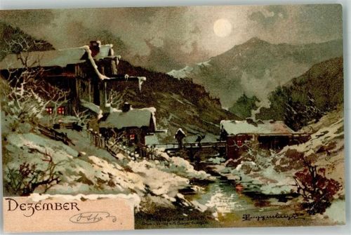 Dezember Ein Bauerngehöft im kalten Mondschein im Winter Serie II Verlag M. Seeger