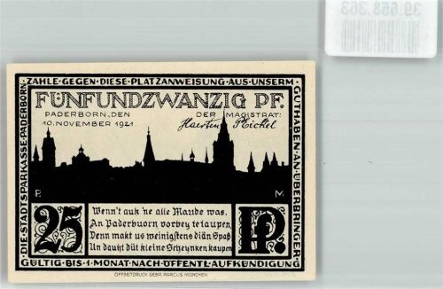Paderborn 1921 25 Pfennig Die Kisau