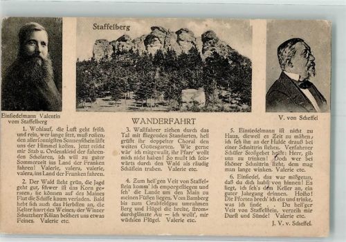 Staffelberg Portraits vom Einsiedlermann Valentin und Viktor von Scheffel Gedichttext Wanderfahrt Verlag Hospe Nr. 1119 Hüttenstempel