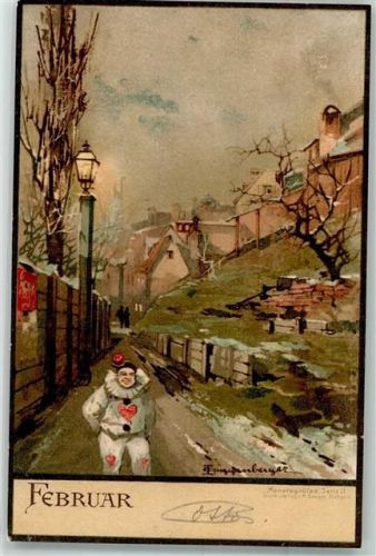 Februar Pierrot Monatsgrüße Serie II. Verlag M. Seeger