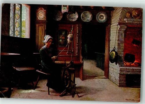 1925 sign. Panitzsch, Rob. Am Spinnrad Moderne Meister Verlag Arthur Rehn No. 170
