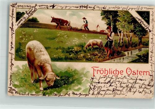 Landwirtschaft Tiergespann Pflug Osterrn Litho Hirte 1915 Prägedruck