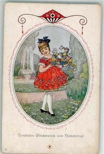 Namenstaag Glückwunsch Kind Blumen Pantophot Nr. 22-180 Kränzle, J. 1920