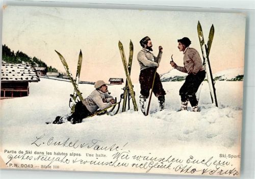 1904 Männer im Schnee Schlitten Pfeife